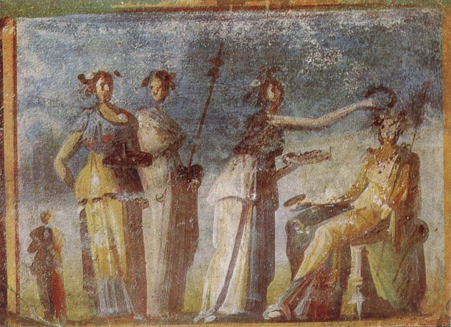 Wall painting from Herculaneum showing in highly impres sionistic style the bringing of offerings to Dionysus
